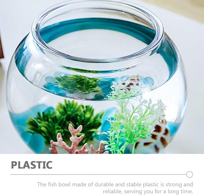 PRETYZOOM 1 Gallon Fish Bowl Clear Plastic Aquarium Tank for Betta Fish Turtle and Small Aquatic Pets Multi-Functional Spherical Tank for Water Plants and Desk Decor