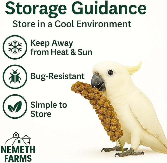 Nemeth Farms–Natural Sun Dried Millet Spray for Pet Birds–Bulk Parrot Seed Treats and Parrot Food–Natural Non GMO Millet Spray–Cockatiels Lovebirds Parakeet 2 lbs.