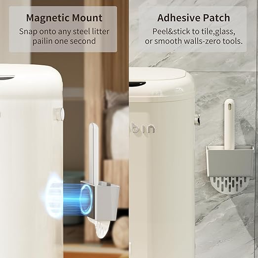 MRBIN Cat Litter Trash can Adsorption Metal, 30L / 7.9gal Automatic Absorbing Bag Diaper Pail, Garbage Bin with Wheels, cat Poop Odor Control Litter Box, Motion Sensor