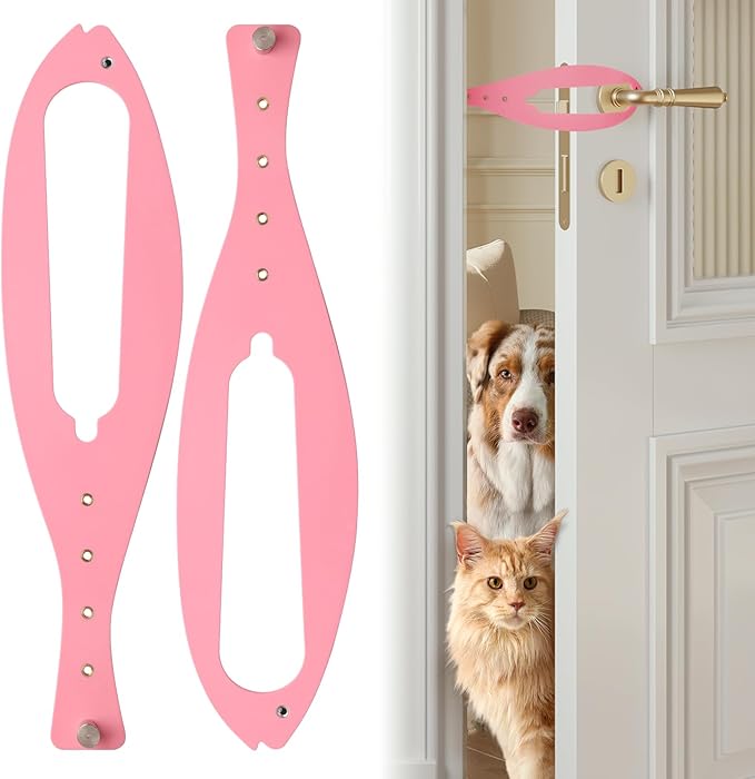 TGIOW Cat Door Latch, 2 Pcs Cat Door Stopper Pet Door Latch to Keep Dog Out of Litter Box and Food, Door Prop for Cat with 5 Adjustable Size Strap 2.5-6" Wide, No Measuring, Easy to Install, Pink