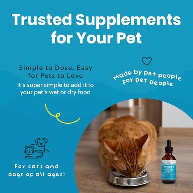 Paramount Pet Health Wild-Caught Omega 3 Fish Oil for Dogs & Cats, Liquid EPA DHA Supplement for Skin, Coat, Joints & Heart, Low-Odor Omega 3 Drops for Small Dog Breeds & Cats with Itchy Skin, 2 oz