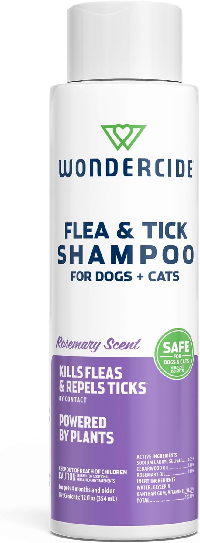 Wondercide - Flea & Tick Shampoo for Dogs and Cats - Flea and Tick Treatment with Natural Essential Oils - for Pets Over 4 Months - Powered by Plants - Rosemary - 12 Fl oz