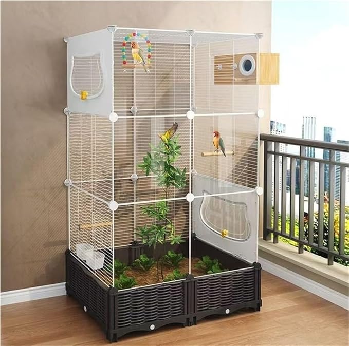 48.8-inch Home Acrylic Large Bird Cage, Parakeet Parrot Cage Birdcages Canary Bird Cages with Plant Box, Horizontal Wire Mesh, White, 29.1''Wx14.6''Dx48.8''H