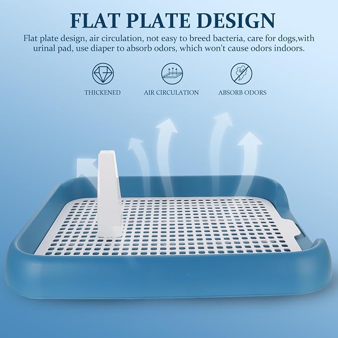 Dog Potty Tray with Wall Post: Indoor Puppy Training Toilet Blue Plastic Mesh Grate, Pee Pad Holder for Male Dogs, Keeps Paws Dry, Portable Pet Litter Box for Apartment