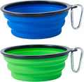 Dog Bowl Pet Collapsible Bowls, 2 Pack Collapsible Dog Water Bowls for Cats Dogs, Portable Pet Feeding Watering Dish for Walking Parking Traveling with 2 Carabiners (Blue+Green, Medium)