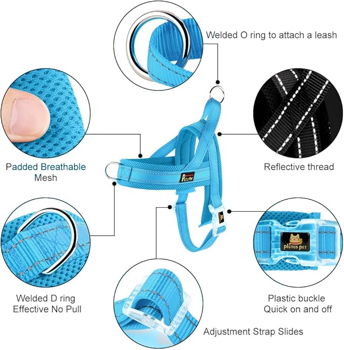 Plutus Pet No Pull Dog Harness with Breathable Mesh Padded, Adjustable Reflective Escape Proof Dog Harness, Quick Fit Dog Vest Harness for Small Medium Large Dogs(XS, Cyan)