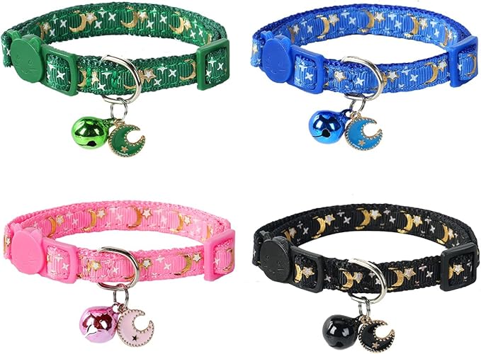 SuperBuddy Cat Collars Breakaway with Bell - 4 Pack Cat Safety Collars for Boys & Girls - Safety Buckle Kitten Collar for Pet Supplies,Stuff,Accessories