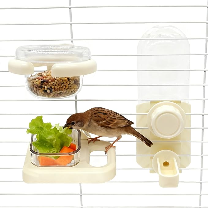 Bird Water Dispenser Automatic Bird Feeder for Cage Set, No Mess Parakeet Water Dispenser for Parrots, Cockatiels, Finches, Budgies (3PCS, Yellow)