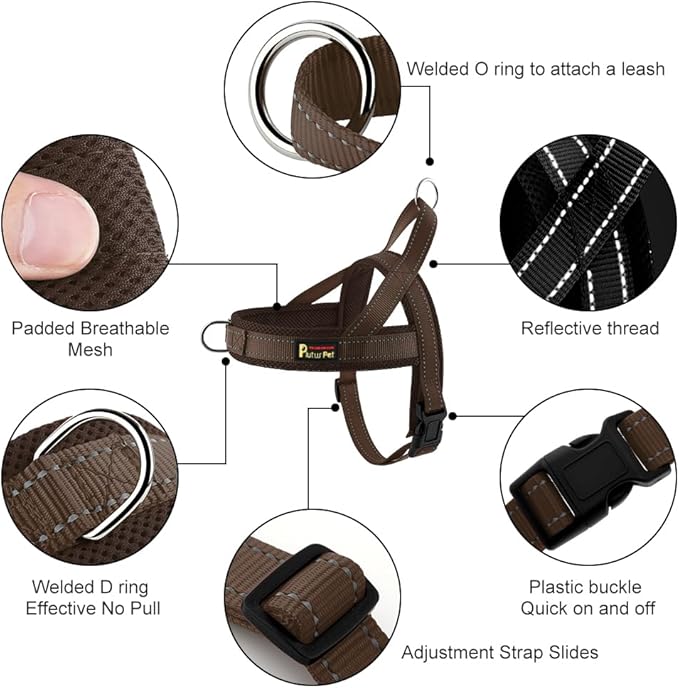Plutus Pet No Pull Dog Harness with Breathable Mesh Padded, Adjustable Reflective Escape Proof Dog Harness, Quick Fit Dog Vest Harness for Small Medium Large Dogs(XL, Chocolate)