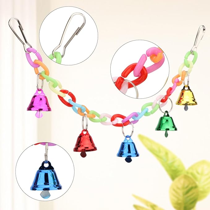 Hypeety Parrot Chew Toys Swing Colorful Bells Chandelier Bird Hanging Toy Parrot Cage Craft Toys Cages African Grey Conure Cockatiel Swing Bell