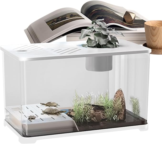 Aquarium Tank - Spacious Glass Fish Tank Setup for Betta Shrimp, Modern Desktop Habitat with Turtle Perch and LED Lighting, Ideal for Home Decor and Plant Cultivation