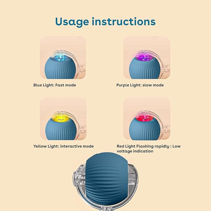 Interactive Cat Toy Ball, Automatic Intercative Cat Toys for Indoor Cats, The 3rd Generation Agile Moving Cat Ball with Elastic Mesh Tail, Toys for Indoor Adult Cats, Motion Activated (Blue)