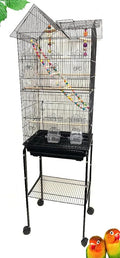 Large Canary Parakeet Cockatiel Lovebird Finch Roof Top Bird Cage with Stand -18"x14"x63" (Black with Toy)