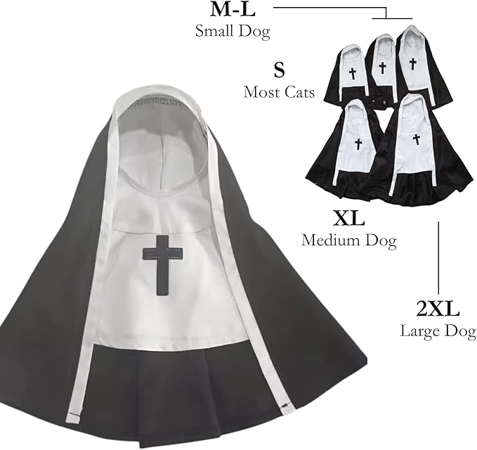 Cat/Dog Nun Costume Pet Clothing - Cute Funny Sister Habit Dress Outfit for Halloween Christmas Festival Cosplay Party (2XL)