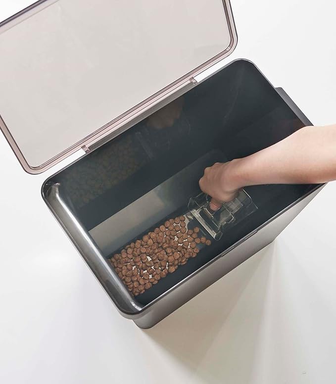 YAMAZAKI Home Tower Airtight Pet Food Storage Container - Cat And Dog Food Holder Bin With Transparent Lid And Handle - Large - Polypropylene - 15 Lbs., 3.2 Gallons, 12 Quarts