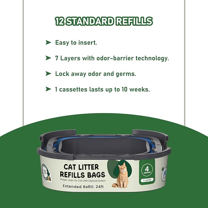 Cat Litter Refill Bags Cartridge Compatible with Litter Cat Genie Standard, Plus, XL+ and XL Pail Refills, Pet Waste Bags Box Accessories, Pack of 8