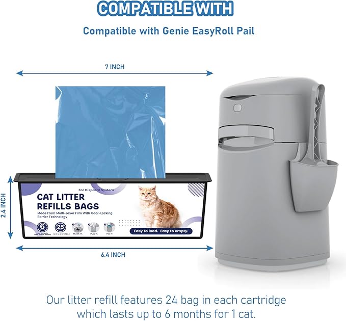 Cat Litter Easy Roll Refill Bags Cartridge Compatible with Litter Cat Genie Easy Roll Pail Refills, Odor Control, 3-Packs (75 Bags)