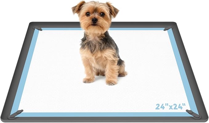 ALOOF Silicone Dog Pee Pad Holder 24x24 in, Puppy Potty Training Tray with Magnetic Snaps & Raised Edges, Non-Slip Floor Protector, Gray