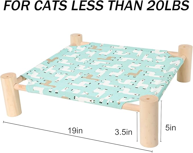 Patas Lague Cat and Dog Hammock Bed for Small Dogs, Brethable Wooden Cat Pet Rabbit Elevated Cooling Outdoor Bed Cots Furniture for All Seasons Alpaca