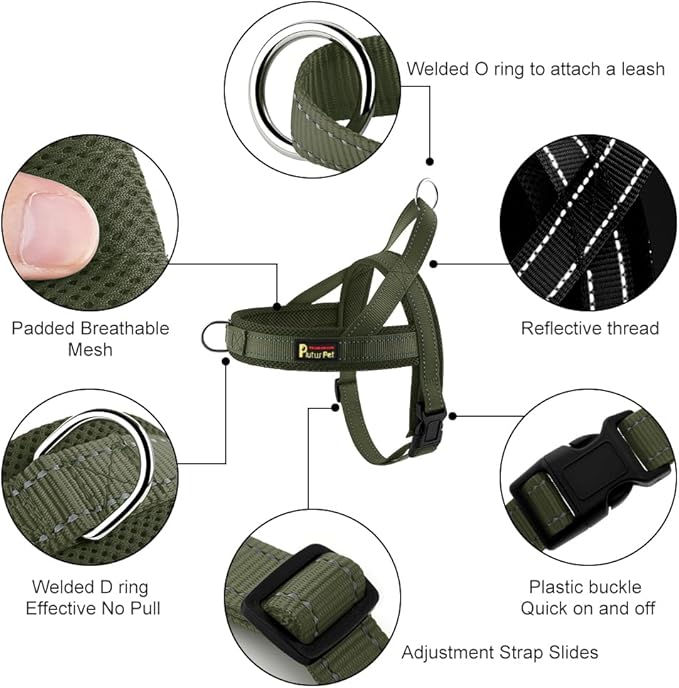 Plutus Pet No Pull Dog Harness with Breathable Mesh Padded, Adjustable Reflective Escape Proof Dog Harness, Quick Fit Dog Vest Harness for Small Medium Large Dogs(XL, Ranger Green)