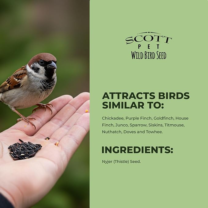Scott Pet Wild Bird Seed, Nyjer Seed, 8 lbs Bag, Single Ingredient, Great for Outside Feeders, Food for Outside Wild Birds