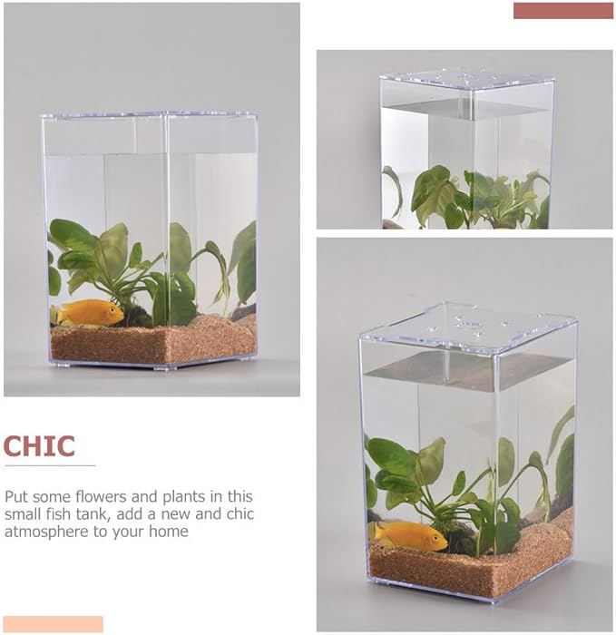 Small Acrylic Fish Tank 7.5 Inch Mini Desktop Aquarium Fish Box for Betta Home Office Decor