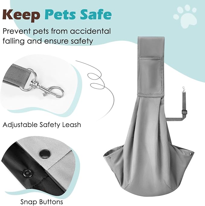 Pawaboo Small Dog Sling Carrier, Reversible Hands Free Dog Sling Carriers for Small Dogs and Cats, Puppy Slings Carrier with Safety Harness, Puppy Essentials, Light Gray