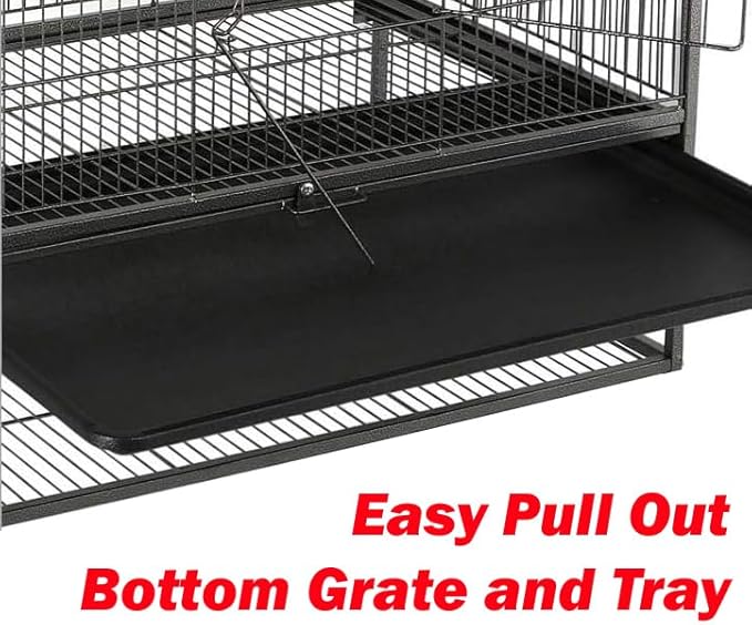 Extra Large Wrought Iron Breeding Flights Canary Parakeet Cockatiel African Grey Lovebird Finches Parrot Home Cage Double Large Front Doors 4 Side Doors Bottom Storage Shelf On Lockable Wheels