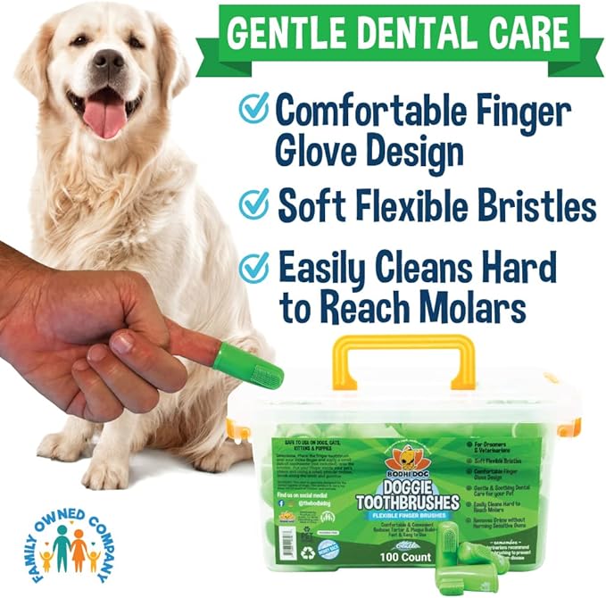 Bodhi Dog Finger Toothbrush for Dogs & Cats - Puppy Toothbrush with Soft Flexible Silicone Bristles, Gentle for Sensitive Gums, Promotes Healthy Teeth & Gums, Easy Teeth Cleaning Tool (100 Count)