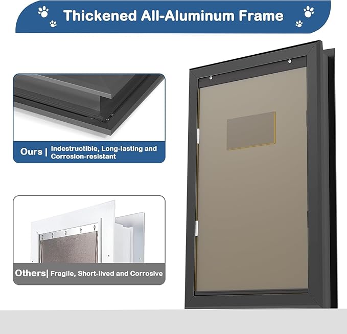 Extra Large Dog Door, XL Dog Door with 2 Self-Closing Insulated Flaps for Extreme Weather, Heavy Duty Aluminum XXL Dogs Doors for Pets Up to 230LBS, for Interior & Exterior Doors, X-Large, Black