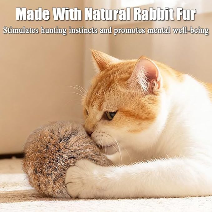 Rabbit Fur Cat Toys, Soft Fluffy Catnip Toy Balls for Indoor Cats – Furry, Fun to Chase for Hunting Instinct Play & Interactive Bonding