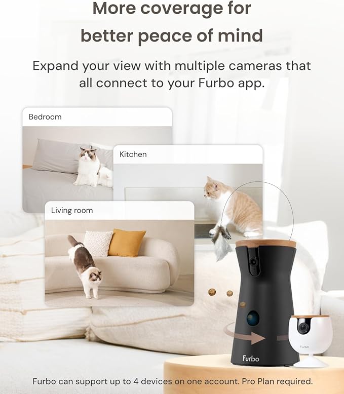 Furbo 360° Cat Camera + Mini [New Subscription Required at Setup] 2-Camera Bundle Nanny Pro Subscription: Cat Safety & Home Security Alerts, Pet Camera with Speaker, Phone App & Night Vision