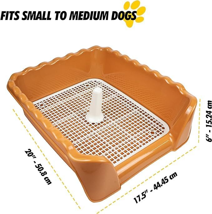 Lutema Indoor/Outdoor Training Dog Potty Tray for Small and Medium Puppies Litter Boxes in (Orange Brown)