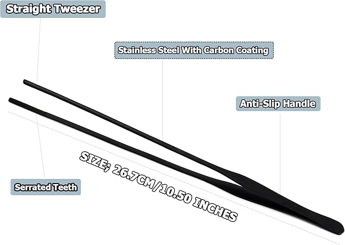 G.S Aquarium Tweezers Long Reptiles Feeding Tongs for Aquatic Plants Spider Snakes Lizards (10.6" Straight & Curved)
