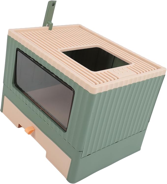 Cat Litter Box, Enclosed Cat Litter Boxes Foldable Toilet Box Potty with Front Door and Scoop Top Entry for Adult Kitten, 17.7x13.4x13.2in (Green)