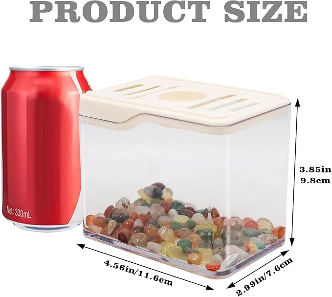 Betta Fish Tank, 0.25 Gallon Mini Plastic Quadrate Aquariums with Colorful Stone, Beta Fish Aquariums, Tiny Cube Tank for Office, Table, Living Room, Desk