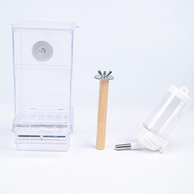 Automatic Bird Feeder for Cage(3ps) No Mess Bird Water Dispenser Clear No Spill Budgie Feeder Cage Accessories for Small Parrots, Cockatiels, Finches, Lovebirds (Transparent Color Flat top 001)