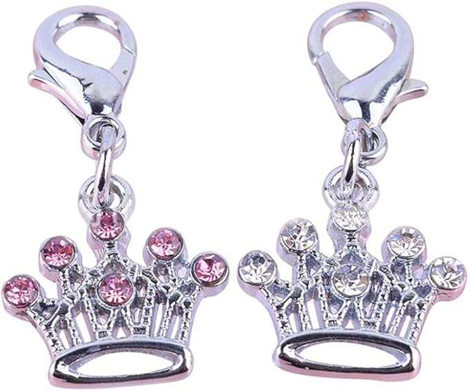 3Pcs Pet Collar Rhinestone Crown Metal Keychain, Pendant Cat and Dog Jewelry Pendant Pet Collar Jewelry Pink/White/Blue