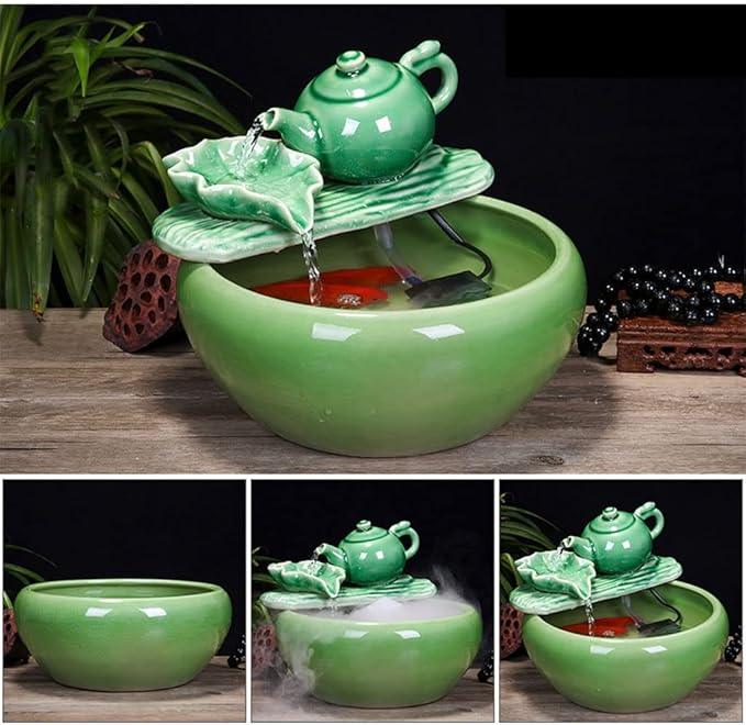 Fish Tank Aquarium Fish Tankchinese Style Ceramic Flow Water Fountain Office Living Room Table Top Fish Culture Bowl Aquarium Starter Kits Glass Fish Tank(A,37cm)