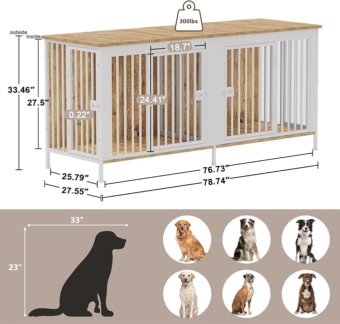 EasyCom Dog Crate Furniture for 1 or 2 Dogs, Heavy Duty Single/Double Dog Crates for Small/Medium/Large Dogs, Dog Kennel Furniture Indoor as TV Stand, Large Size 78.74" L(35-60 Pounds), White
