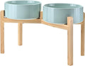 SPUNKYJUNKY Elevated Dog Bowls Ceramic, 8.3'' Dogs Food Water Bowls Raised with Non-Slip Bamboo Stand for Large Sized Breed Microwave Dishwasher Safe - 60 OZ,Light Green