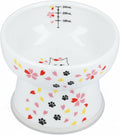 Necoichi Elevated Cat Water Bowl – Ceramic Raised Cat Bowl, Prevents Neck & Whisker Fatigue – Dishwasher & Microwave Safe – Pet Water Bowl for Cats (Sakura Floral, Extra Tall)