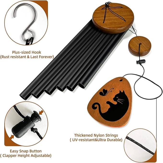 Cat Memorial Wind Chimes & Bracelet, Sympathy Gifts for Cat Lovers, 28 inches