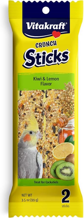 Vitakraft Crunch Sticks Kiwi & Lemon Flavor Bird Treat for Cockatiels (2 Sticks), 3.5 oz