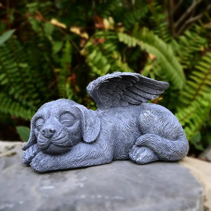 Angel Dog Memorial Stones Statue Sleeping Ornament for Passing Away Bereavement Pet Loss Sympathy Memory Gifts Remembrance