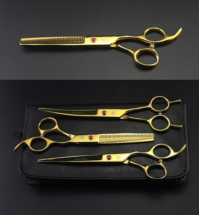 Purple Dragon 7.0 inch Rhinestone Decoration 3PCS Pet Grooming Scissors Dog Hair Cutting & Thinning Shears Set