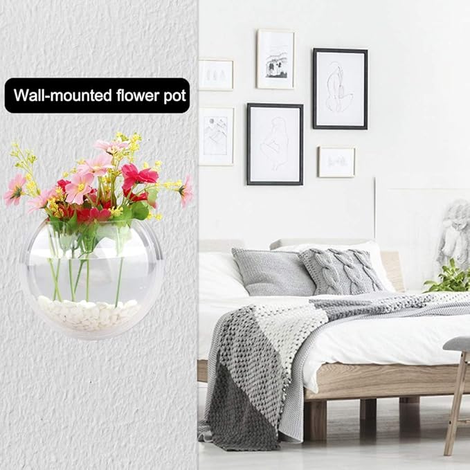 Acrylic Wall Mounted Fish Bowl, Hanging Aquarium Transparent Plastic Bubble Gold & Betta Fish Tank,Round Pot Flower Plant Vase Home Decoration (XL: 350mm)