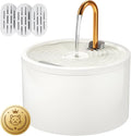 DOOOB Ceramic Cat Water Fountain, 2.1L/71oz Ceramic Cat Fountain, Automatic Ceramic Water Fountain for Cats, Pet Water Fountain with Ultra-Quiet Pump and 3 Filters & 3 Sponges (White)