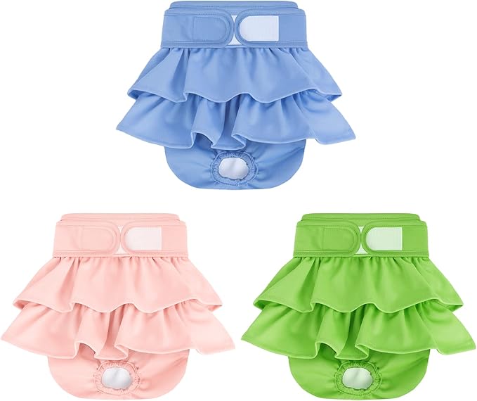 Reusable Dog Diapers Female 3 Pack Washable Highly Absorbent Doggie Diapers, Flexible Doggy Diapers Female, Leak-Proof Puppy Diapers for Dog Period Heat Incontinence Potty Training, L