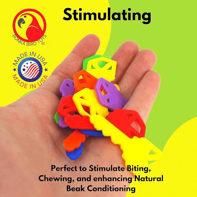 Bonka Bird Toys 2290 Pk12 Plastic Keys for Birds, Non-Toxic Chewable Plastic, Colorful Toy Pack for Parrots, Cockatiels, Budgies, and Small to Medium-Sized Birds, 6 Vibrant Colors